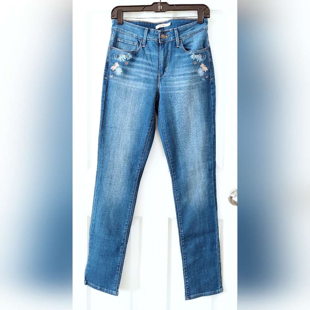Levi's Mid Rise Skinny Jeans with Embroidered Floral Detail